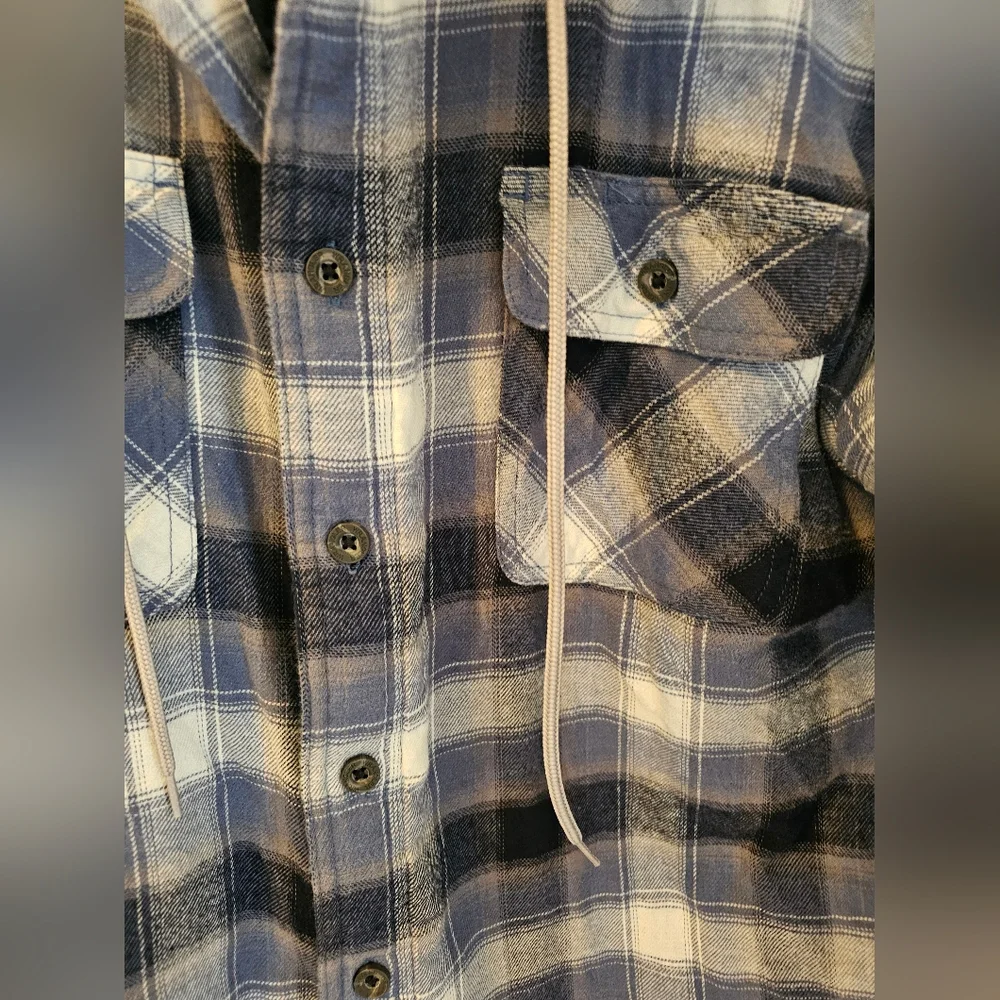 Wrangler‎ Authentics Blue Plaid Hooded Quilted Lined Flannel Shacket Mens Size L